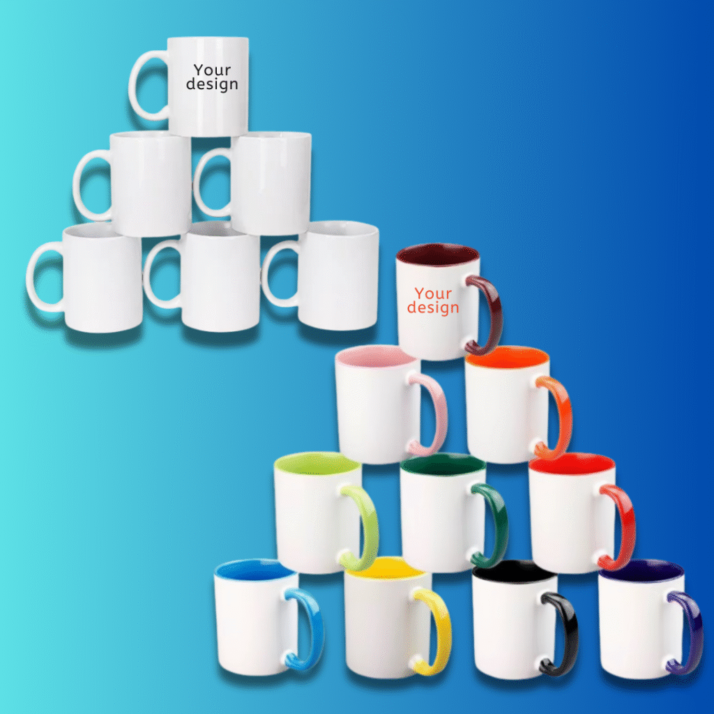 Ceramic Coffee Mug – White/Multi-Coloured (Bulk)